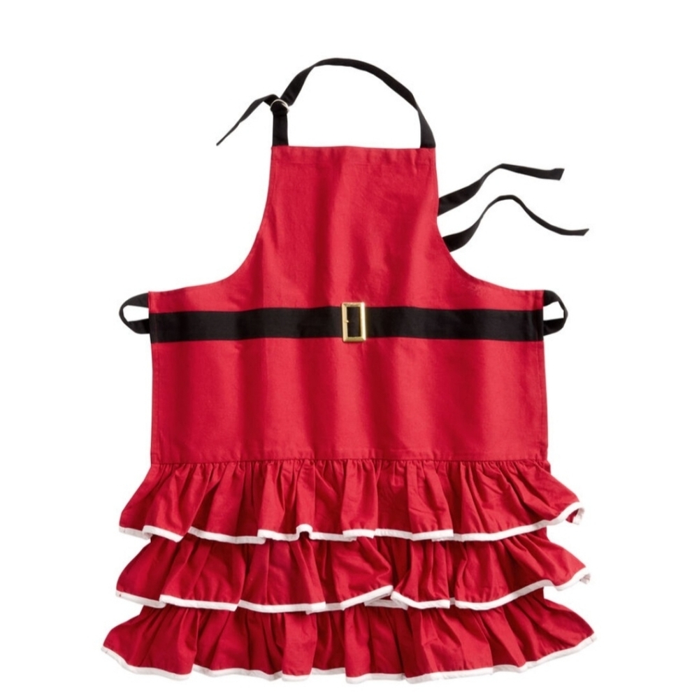 Red Mrs. Claus Ruffled Christmas Apron O/S